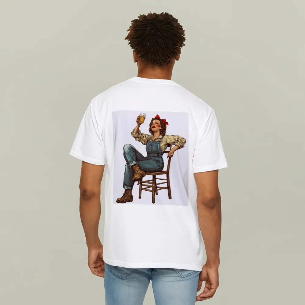 Retro Woman Toasting Beer In Overalls – T-Shirts