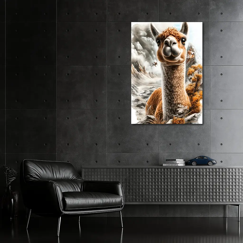 Alpaca Mountain Landscape Detailed Illustration Art – Wall Art