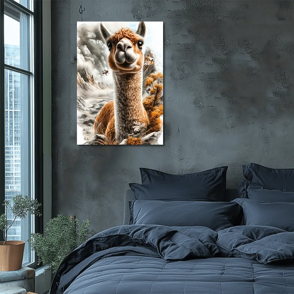 Alpaca Mountain Landscape Detailed Illustration Art – Wall Art