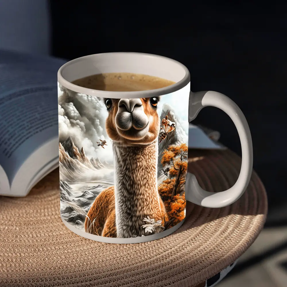 Alpaca Mountain Landscape Detailed Illustration Art – Mugs