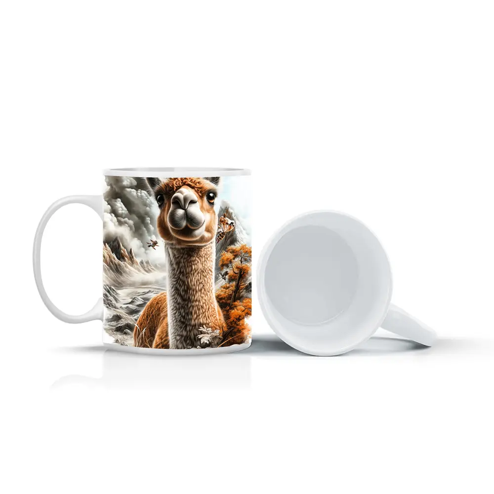 Alpaca Mountain Landscape Detailed Illustration Art – Mugs