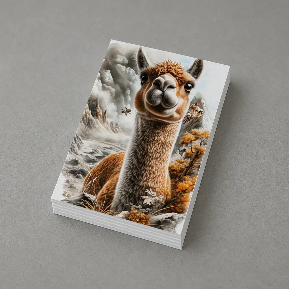 Alpaca Mountain Landscape Detailed Illustration Art – Postcards