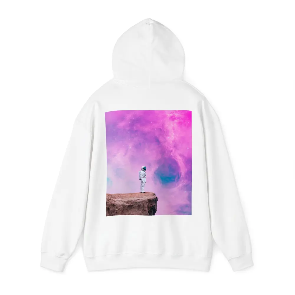 Astronaut Standing On Cliff Pink Nebula – Hoodies