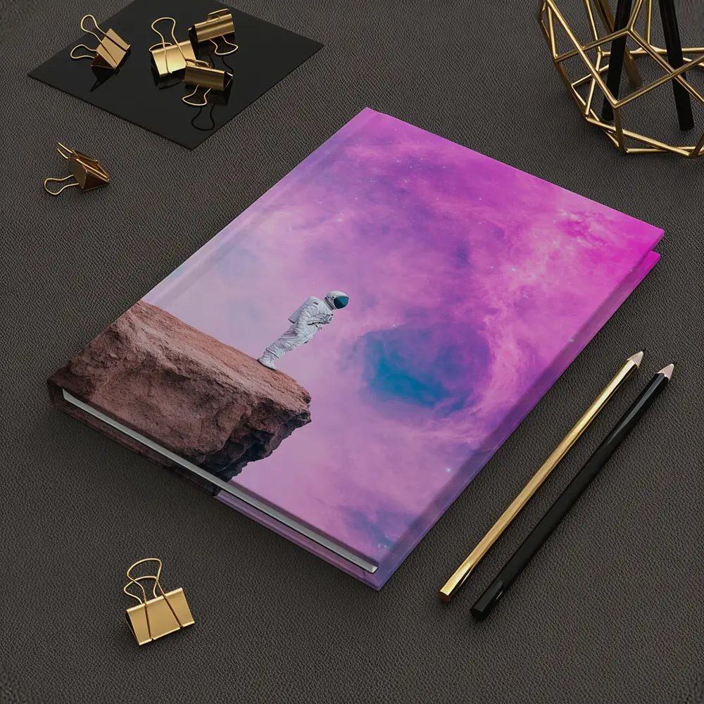 Astronaut Standing On Cliff Pink Nebula – Notebooks