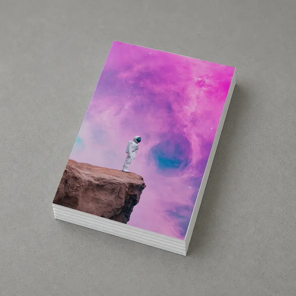 Astronaut Standing On Cliff Pink Nebula – Postcards