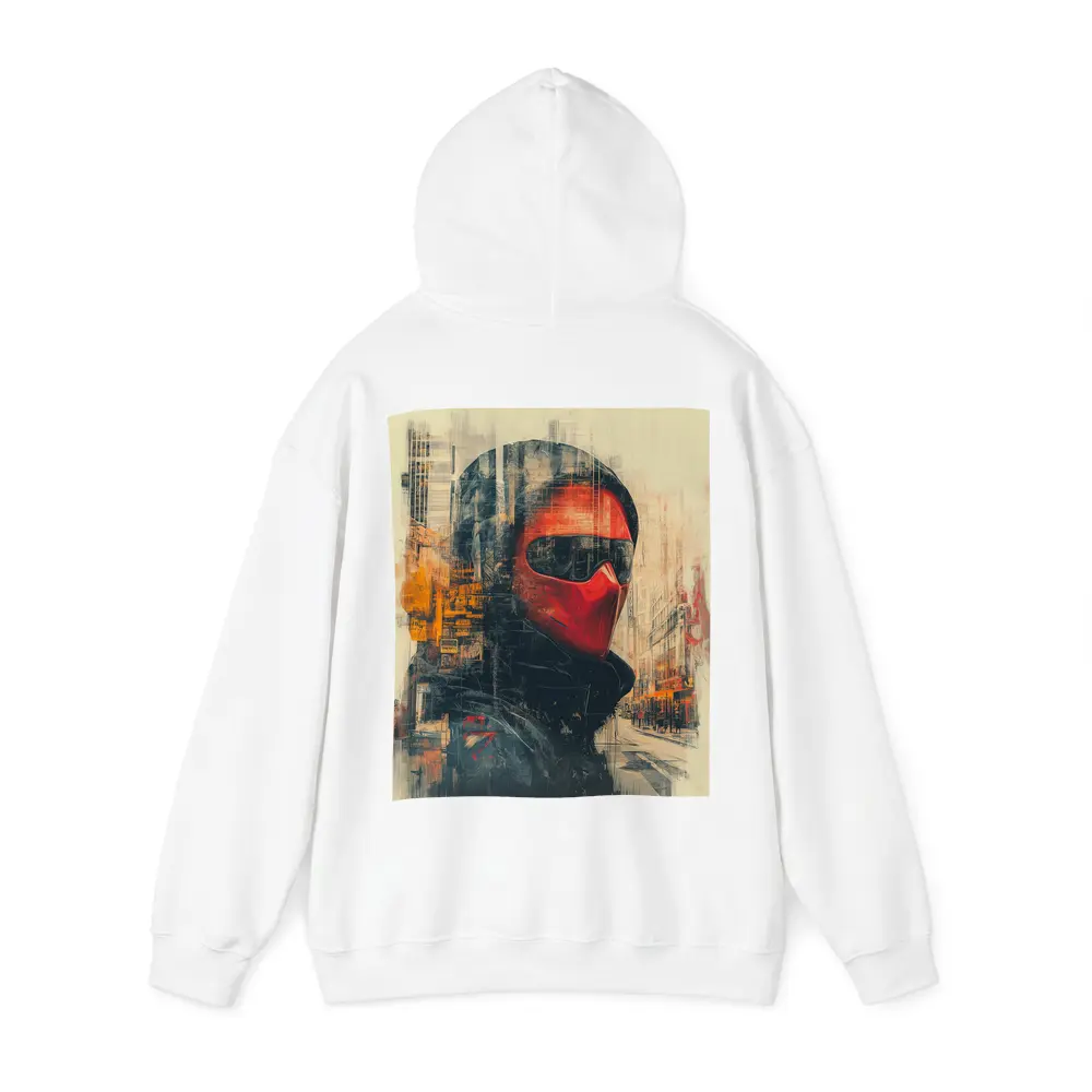 Red Masked Figure Urban City Street Art – Hoodies