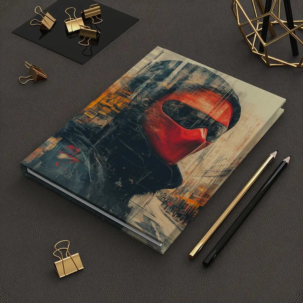 Red Masked Figure Urban City Street Art – Notebooks