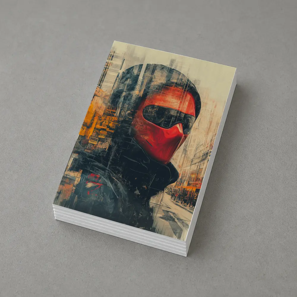 Red Masked Figure Urban City Street Art – Postcards