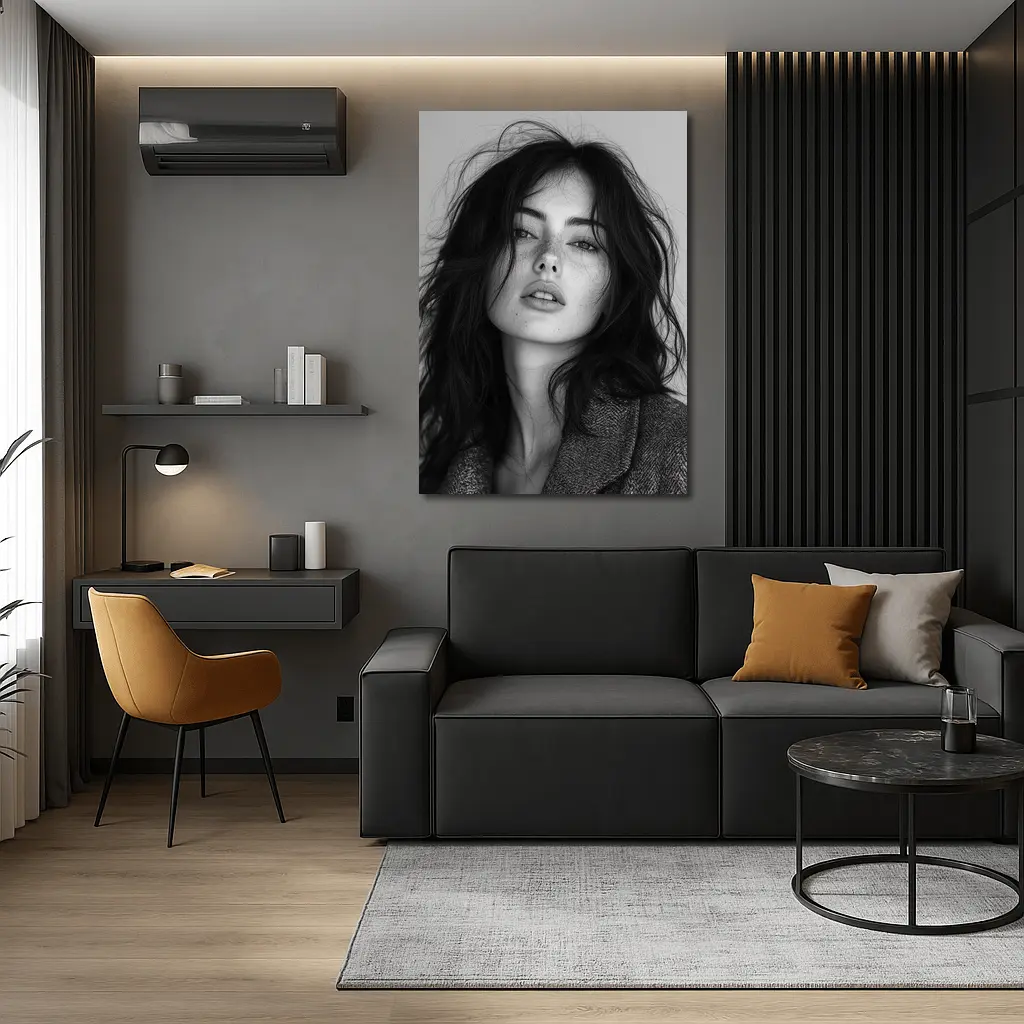 Black and White Woman Portrait Dark Hair – Wall Art