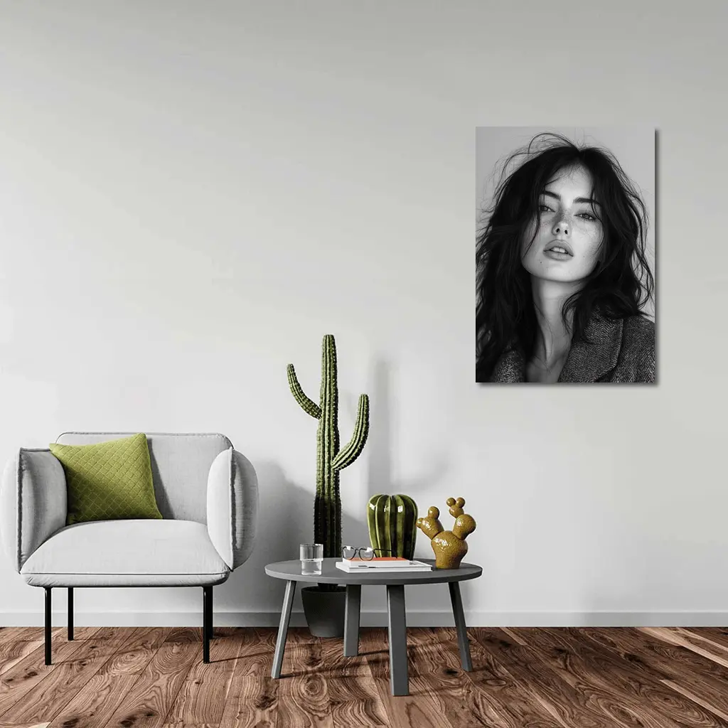 Black and White Woman Portrait Dark Hair – Wall Art