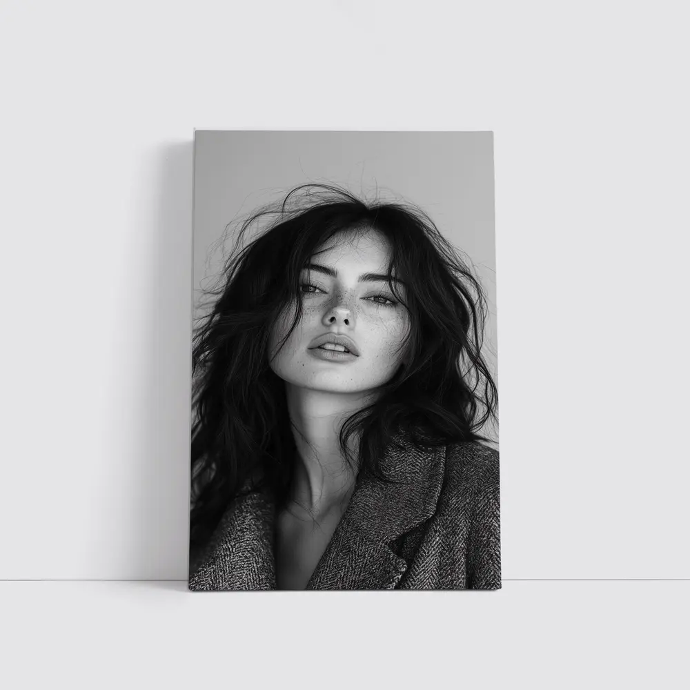 Black and White Woman Portrait Dark Hair – Wall Art