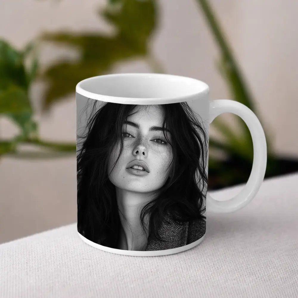 Black and White Woman Portrait Dark Hair – Mugs