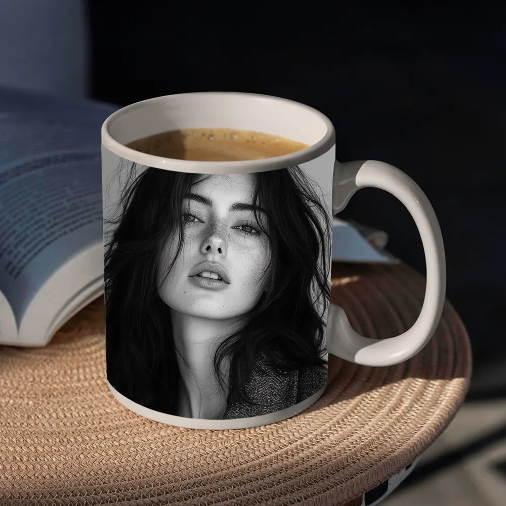 Black and White Woman Portrait Dark Hair – Mugs