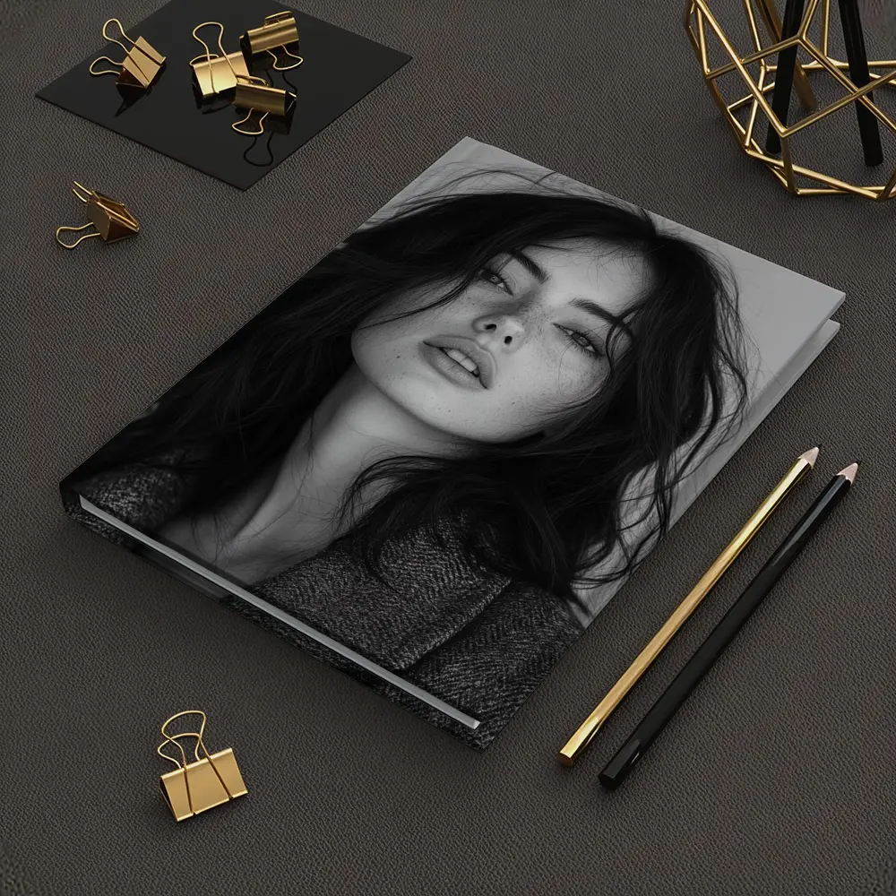 Black and White Woman Portrait Dark Hair – Notebooks