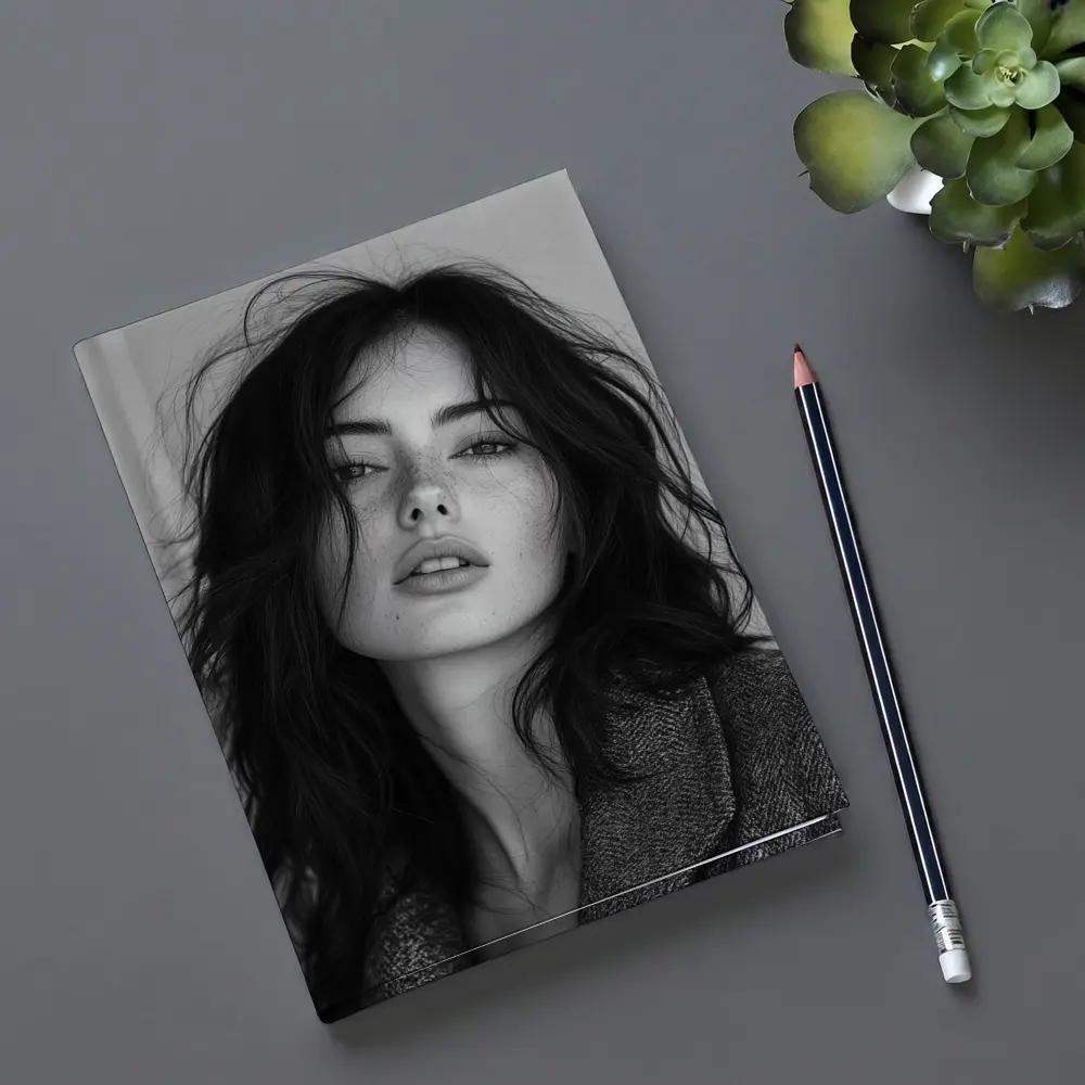 Black and White Woman Portrait Dark Hair – Notebooks