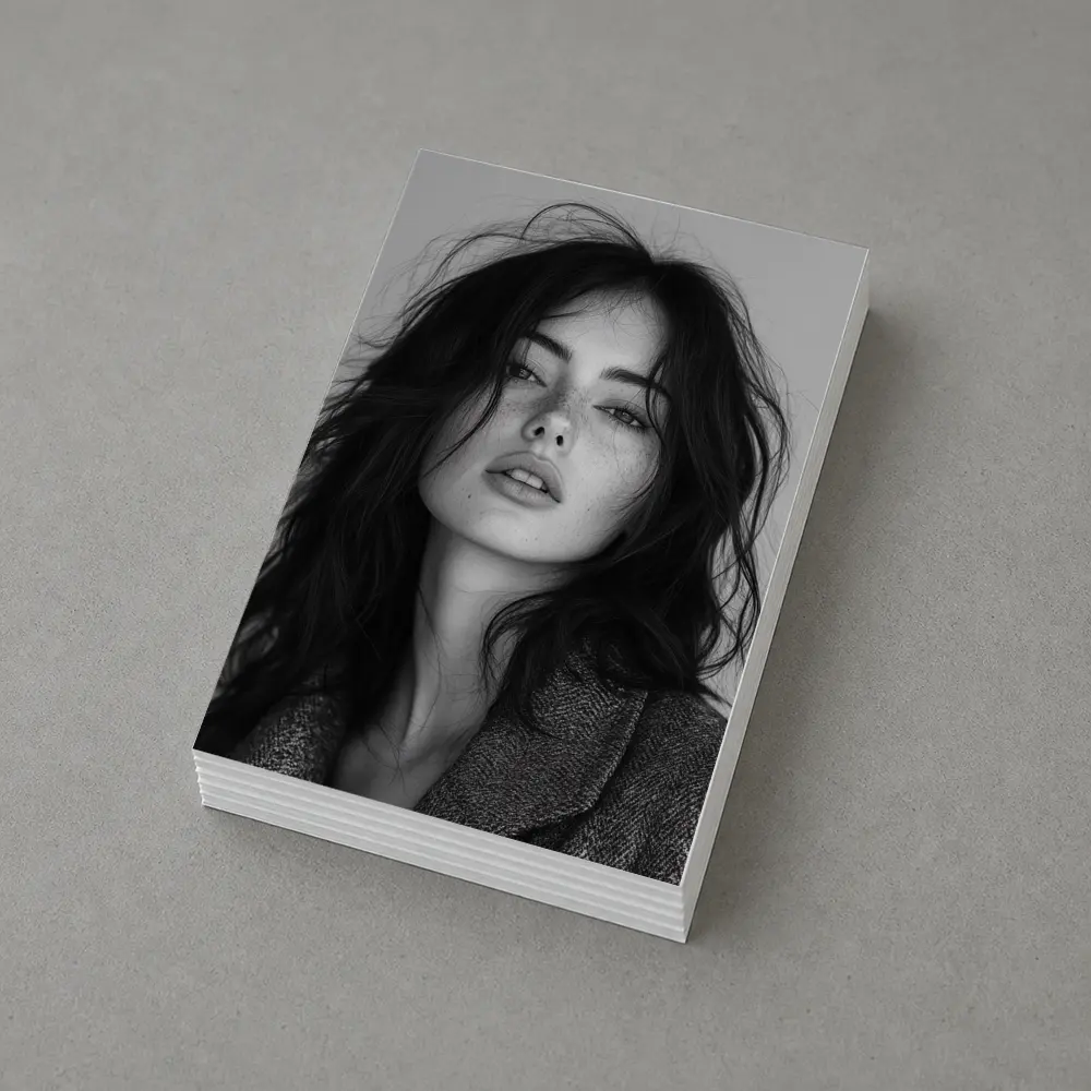 Black and White Woman Portrait Dark Hair – Postcards