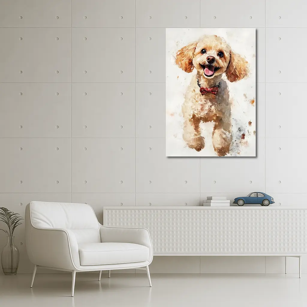 Happy Poodle Dog Watercolor Art White Background – Wall Art