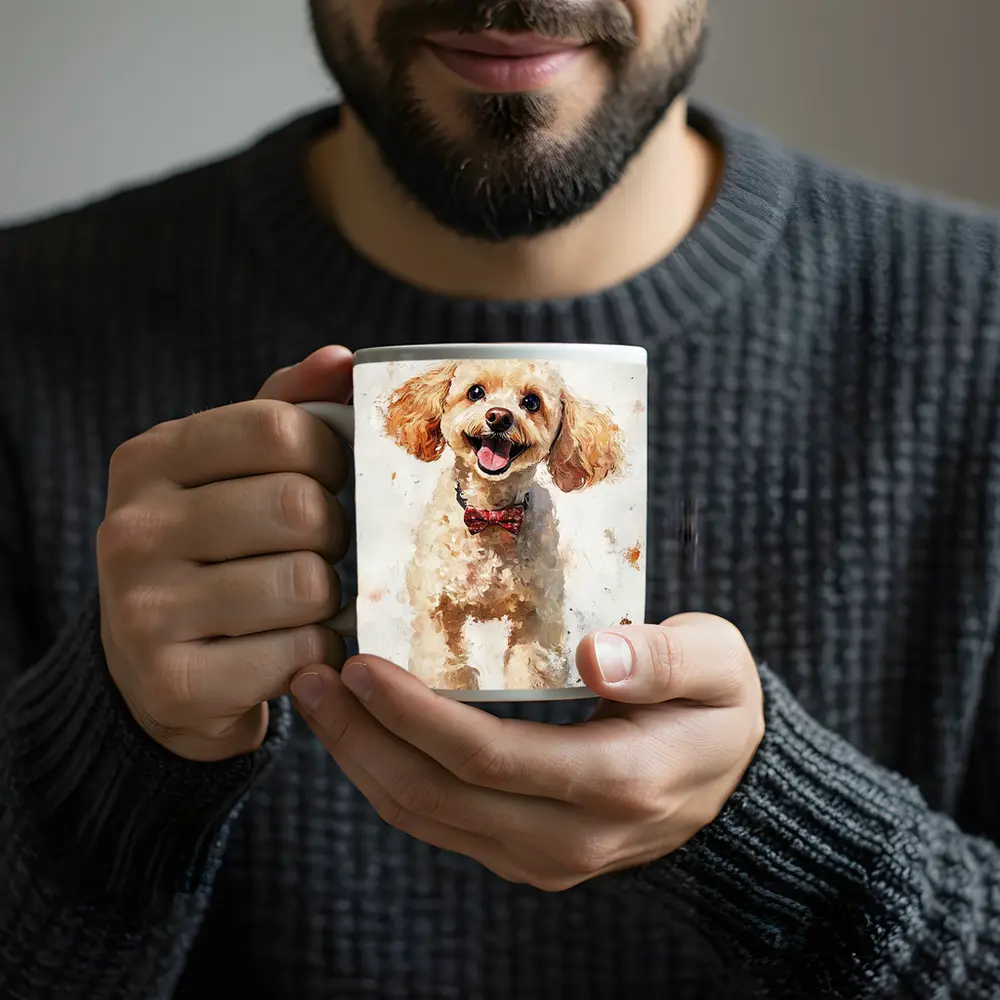 Happy Poodle Dog Watercolor Art White Background – Mugs