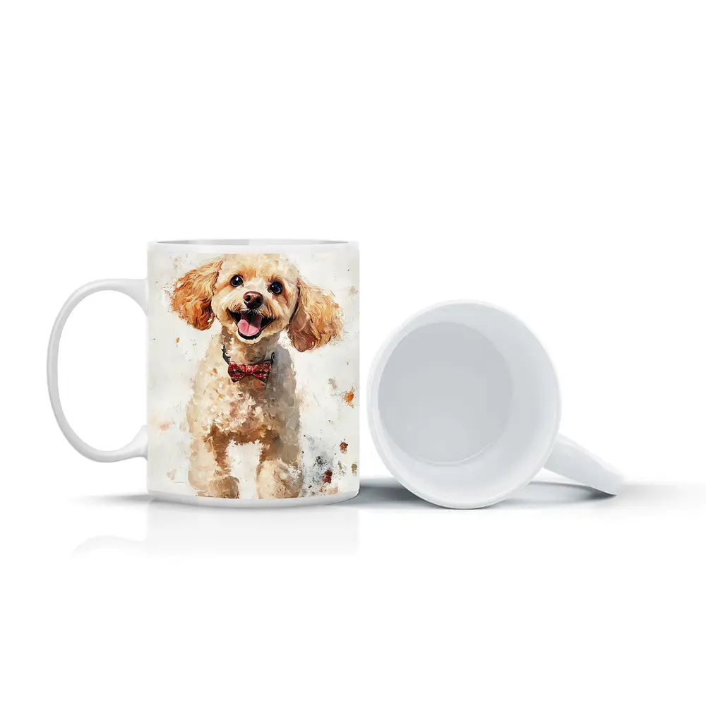 Happy Poodle Dog Watercolor Art White Background – Mugs