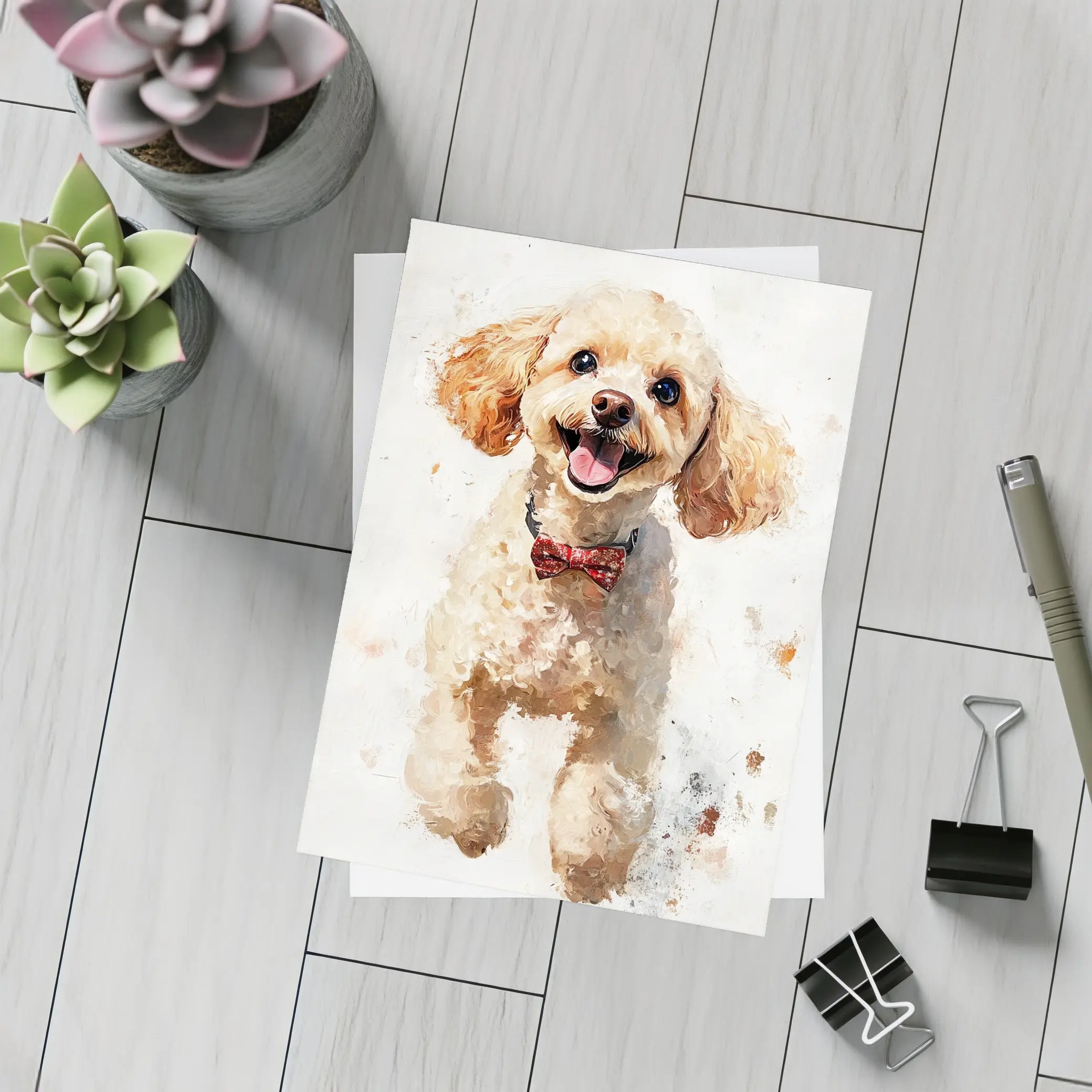 Happy Poodle Dog Watercolor Art White Background – Postcards