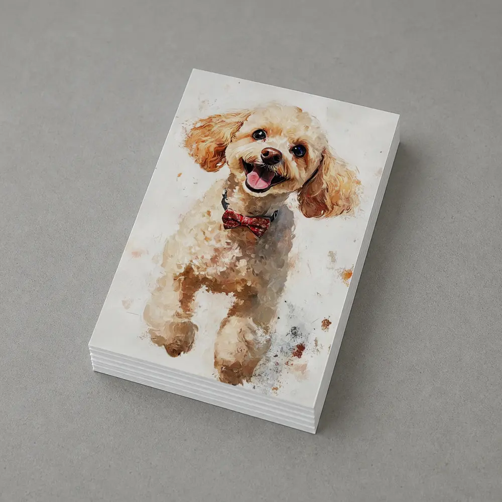 Happy Poodle Dog Watercolor Art White Background – Postcards