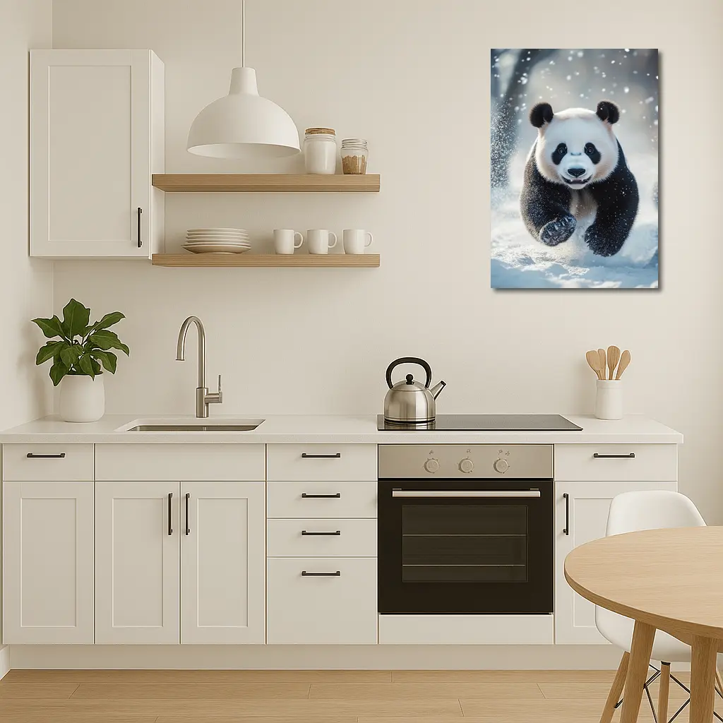 Giant Panda Running Through Snowy Winter Landscape – Wall Art