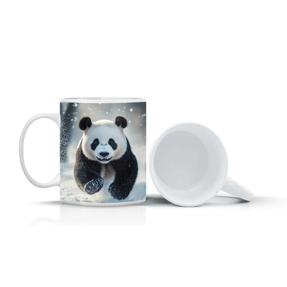 Giant Panda Running Through Snowy Winter Landscape – Mugs