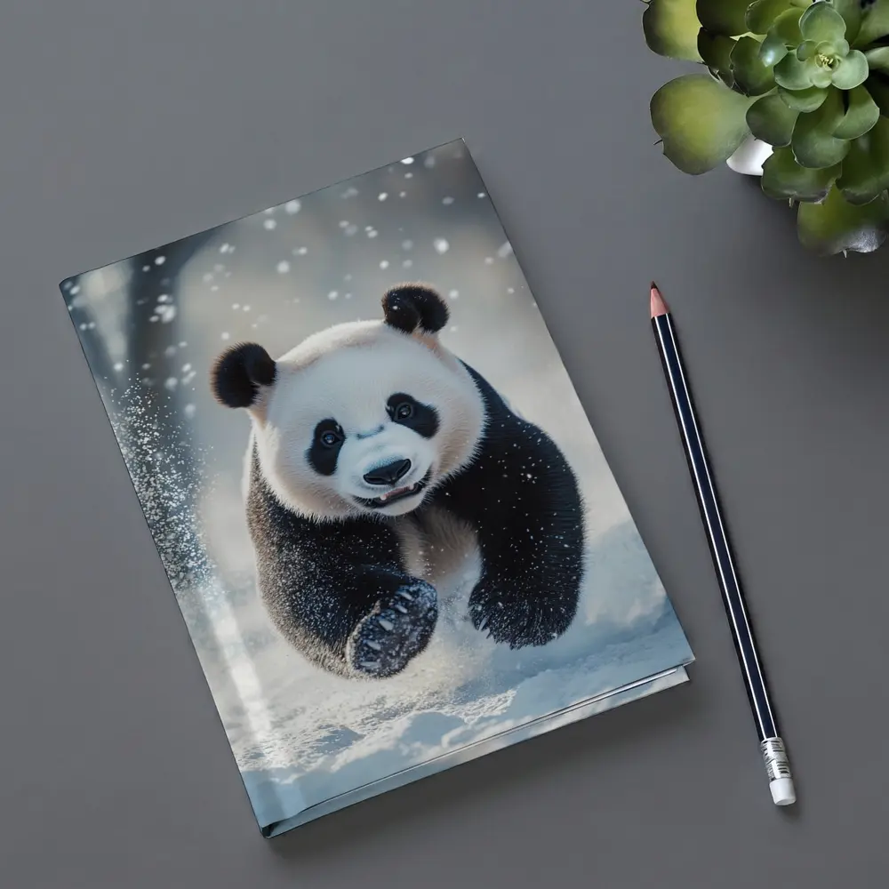 Giant Panda Running Through Snowy Winter Landscape – Notebooks