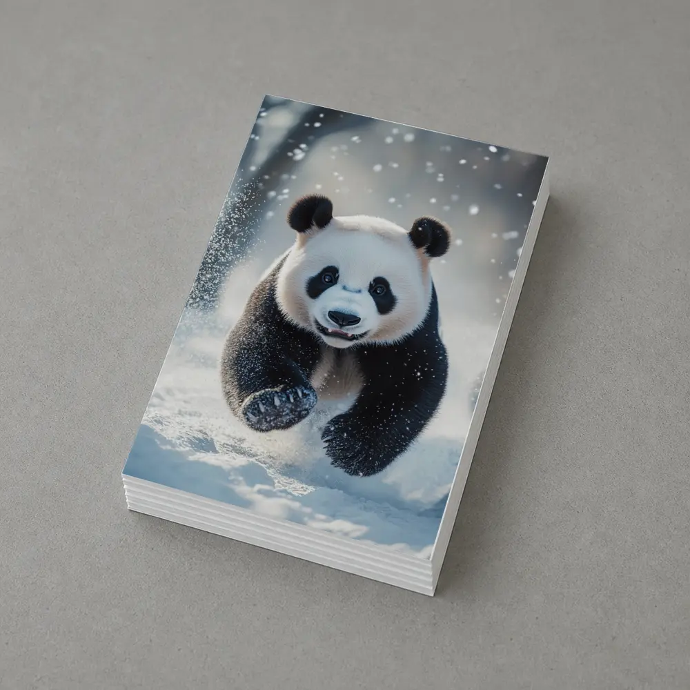 Giant Panda Running Through Snowy Winter Landscape – Postcards