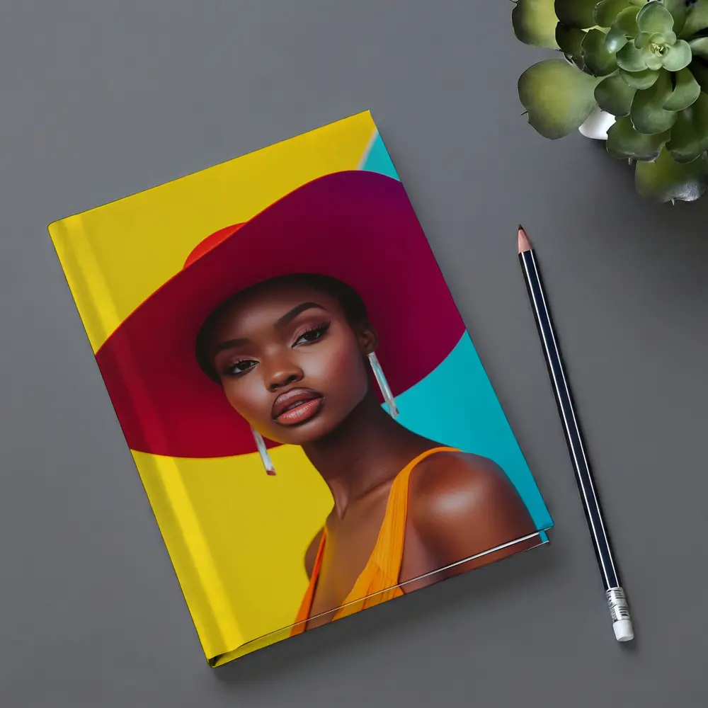 Fashion Woman Wide Brim Hat Colorful Background – Notebooks