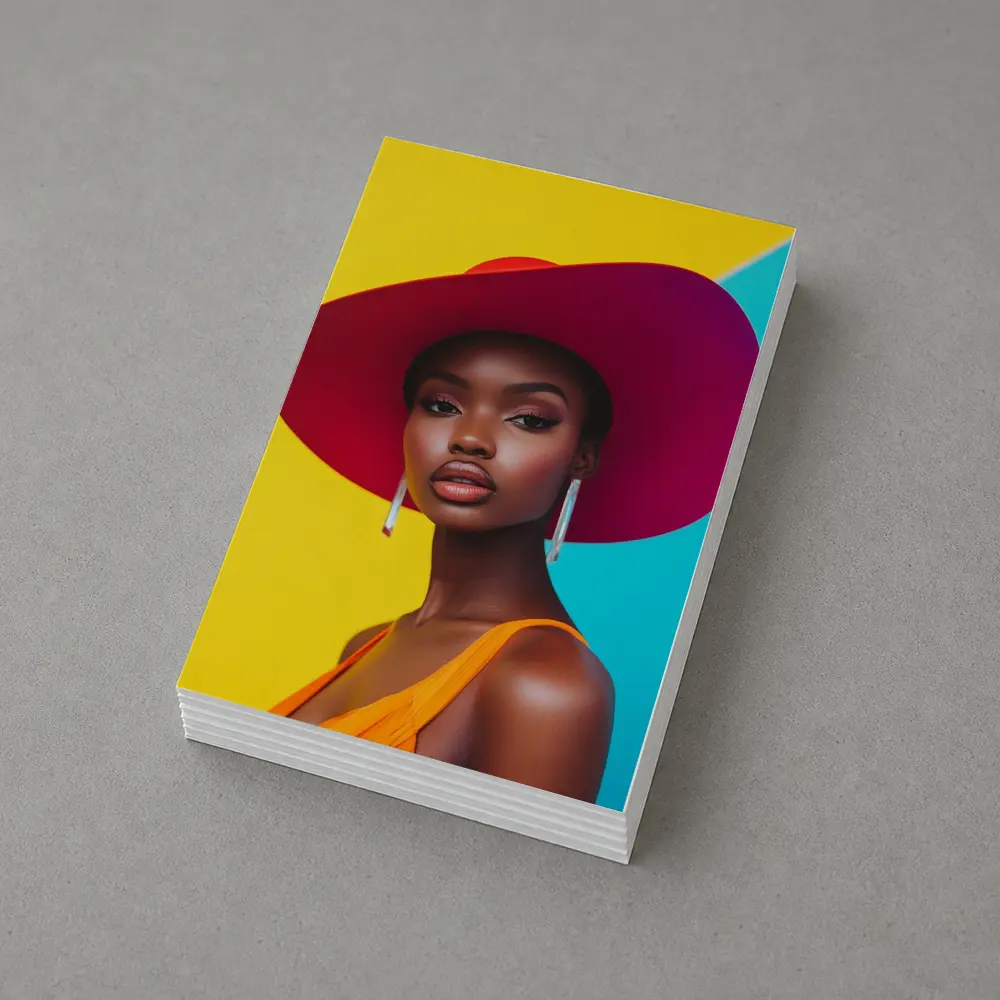 Fashion Woman Wide Brim Hat Colorful Background – Postcards