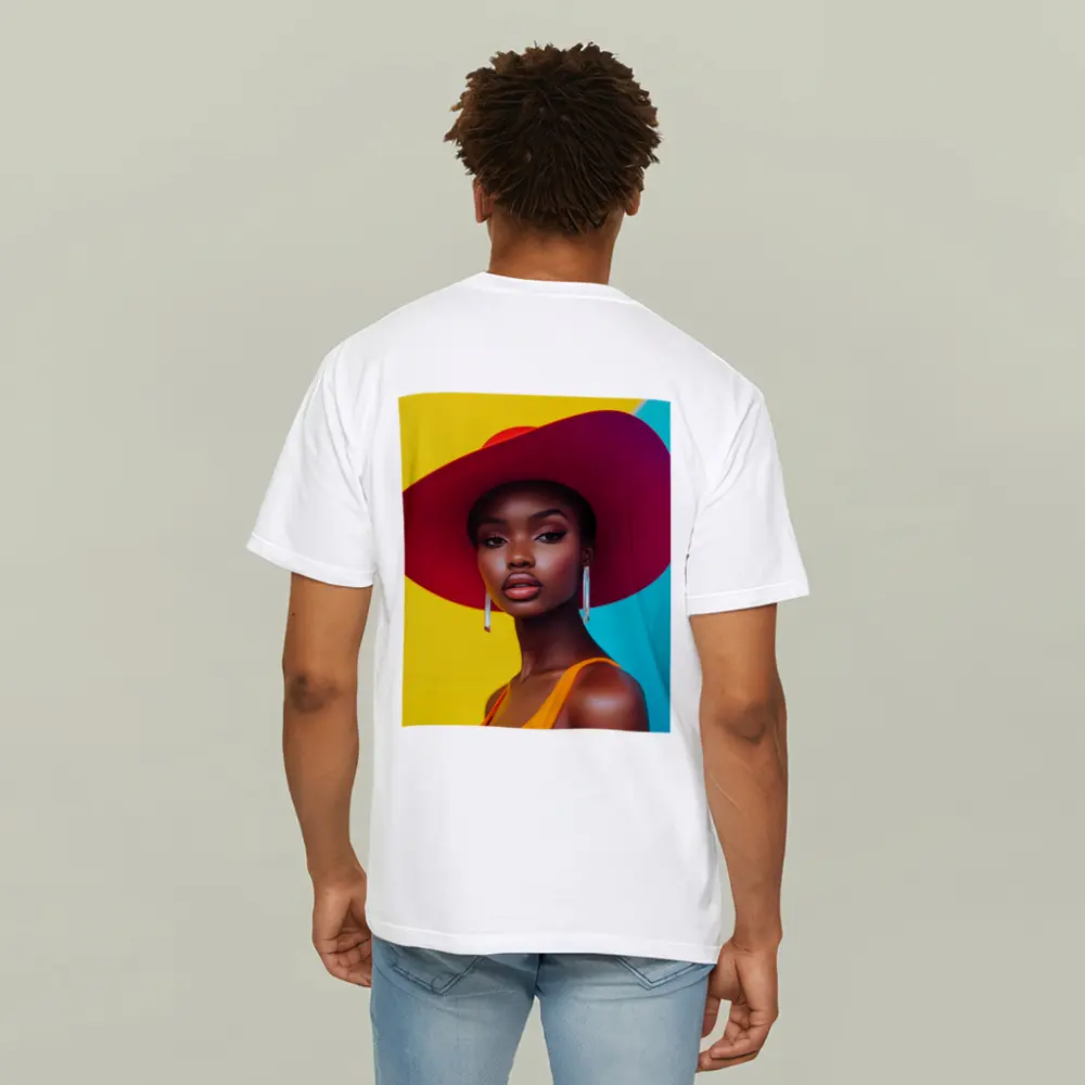 Fashion Woman Wide Brim Hat Colorful Background – T-Shirts