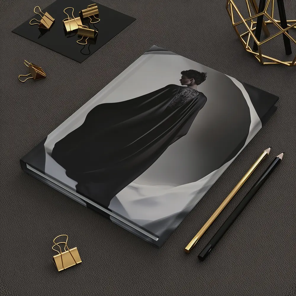 Woman Black Cape Flowing Dramatic Dark Portrait – Notebooks