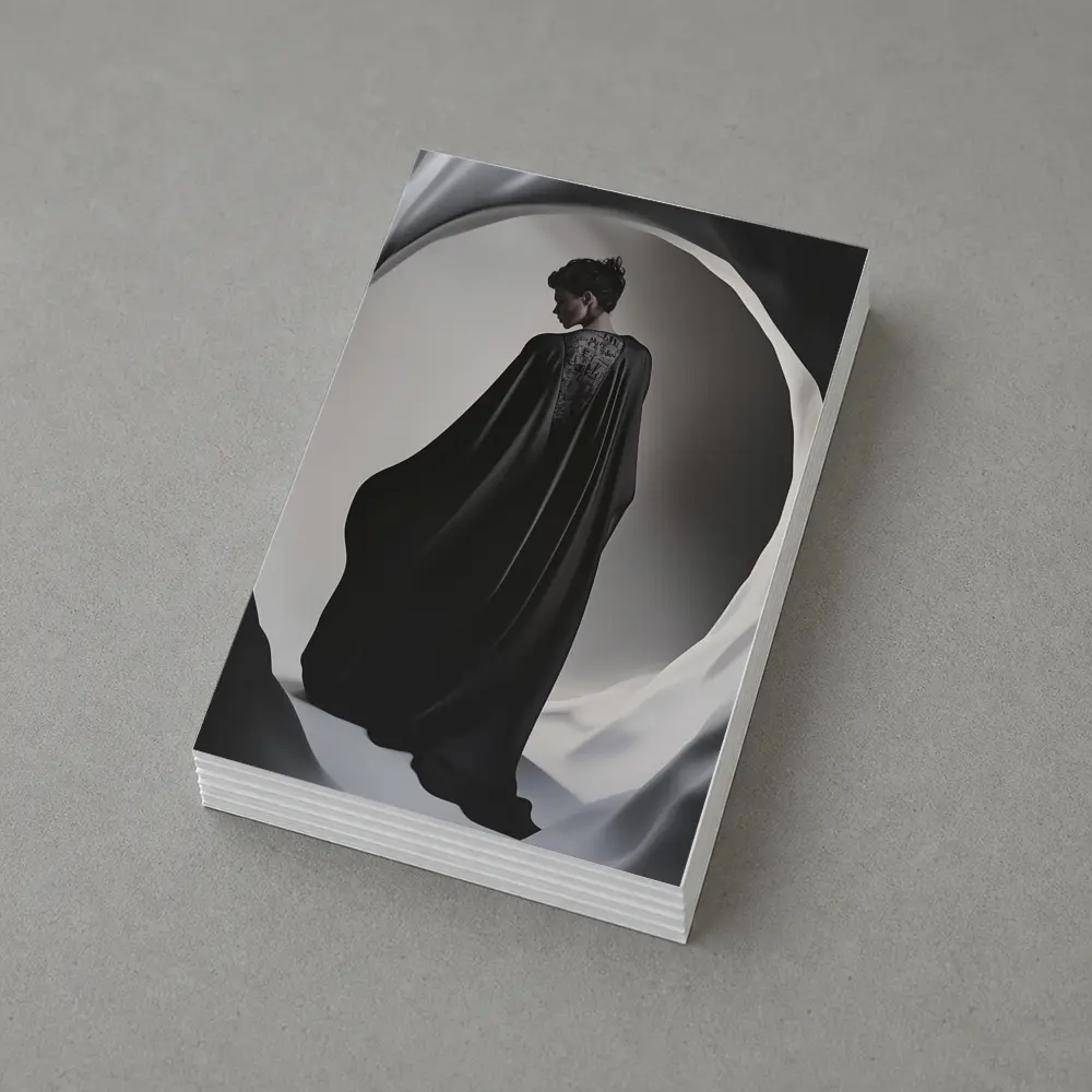 Woman Black Cape Flowing Dramatic Dark Portrait – Postcards