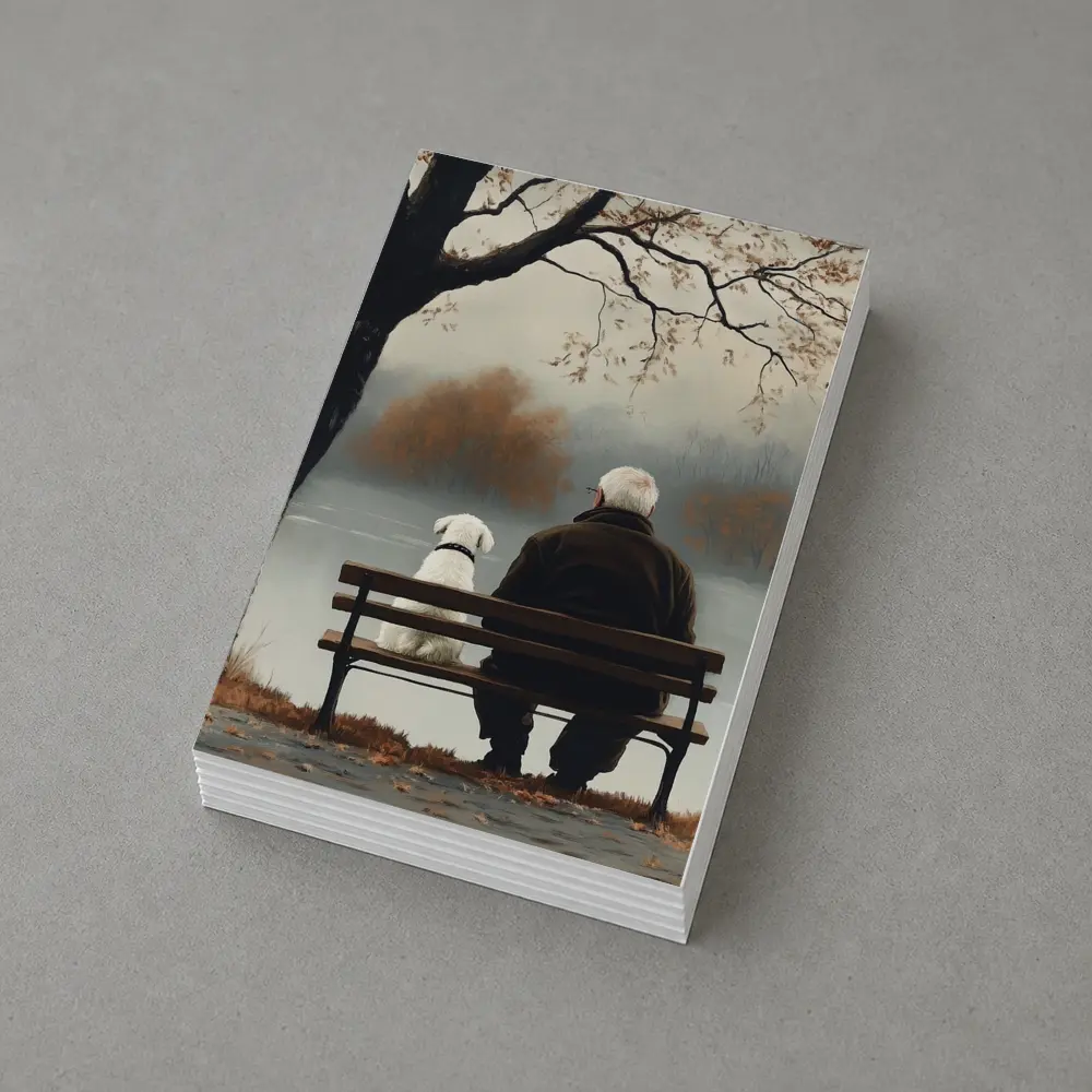 Old Man And Dog Bench Lake Autumn – Postcards