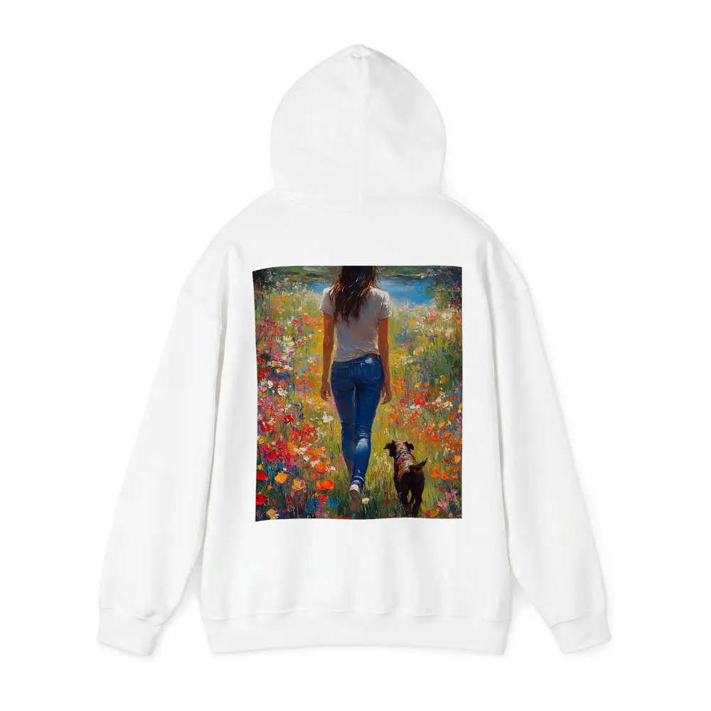 Woman Walking Dog Through Colorful Wildflower Field – Hoodies