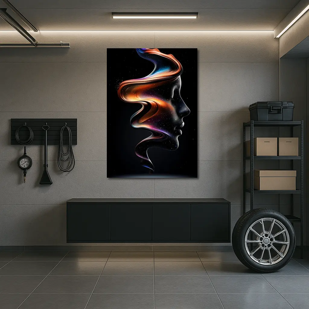 Abstract Female Face Cosmic Fluid Art Black – Wall Art