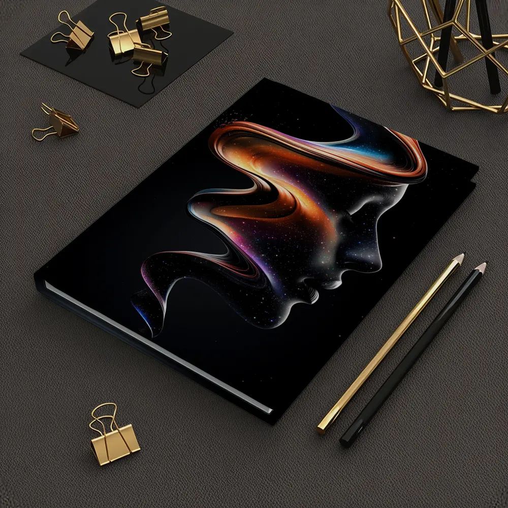 Abstract Female Face Cosmic Fluid Art Black – Notebooks