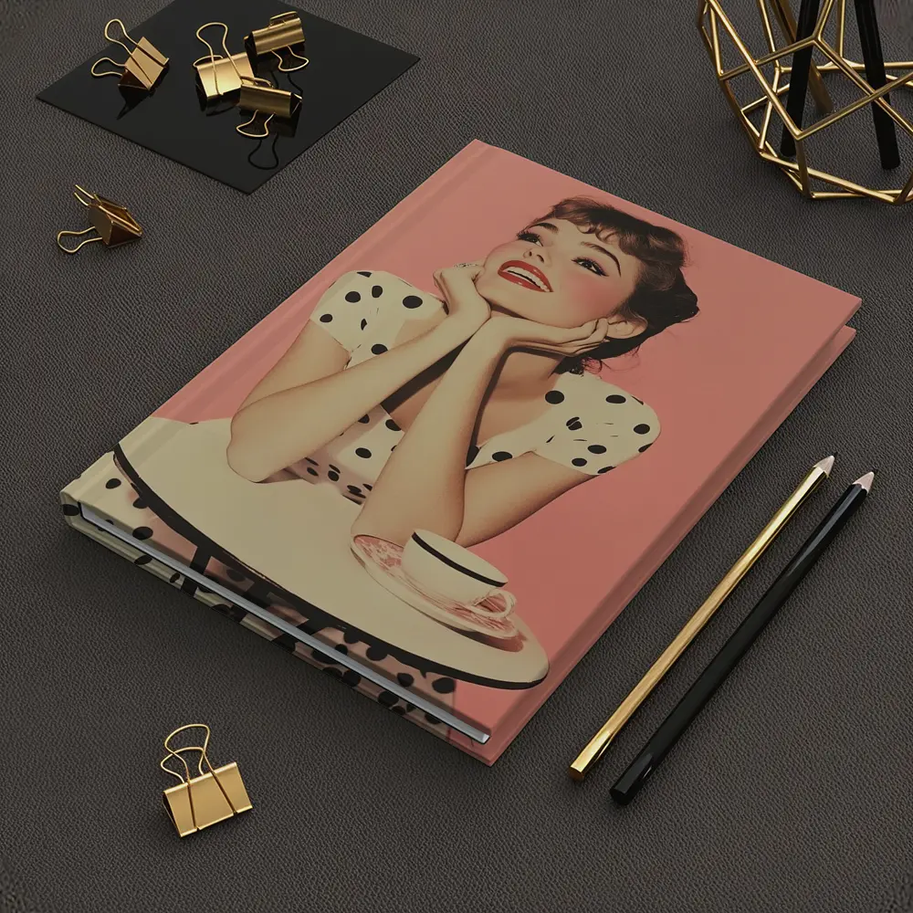 Retro Woman Coffee Table Pink Background – Notebooks