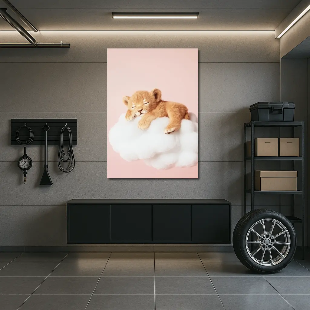 Sleeping Lion Cub On Cloud Pink – Wall Art