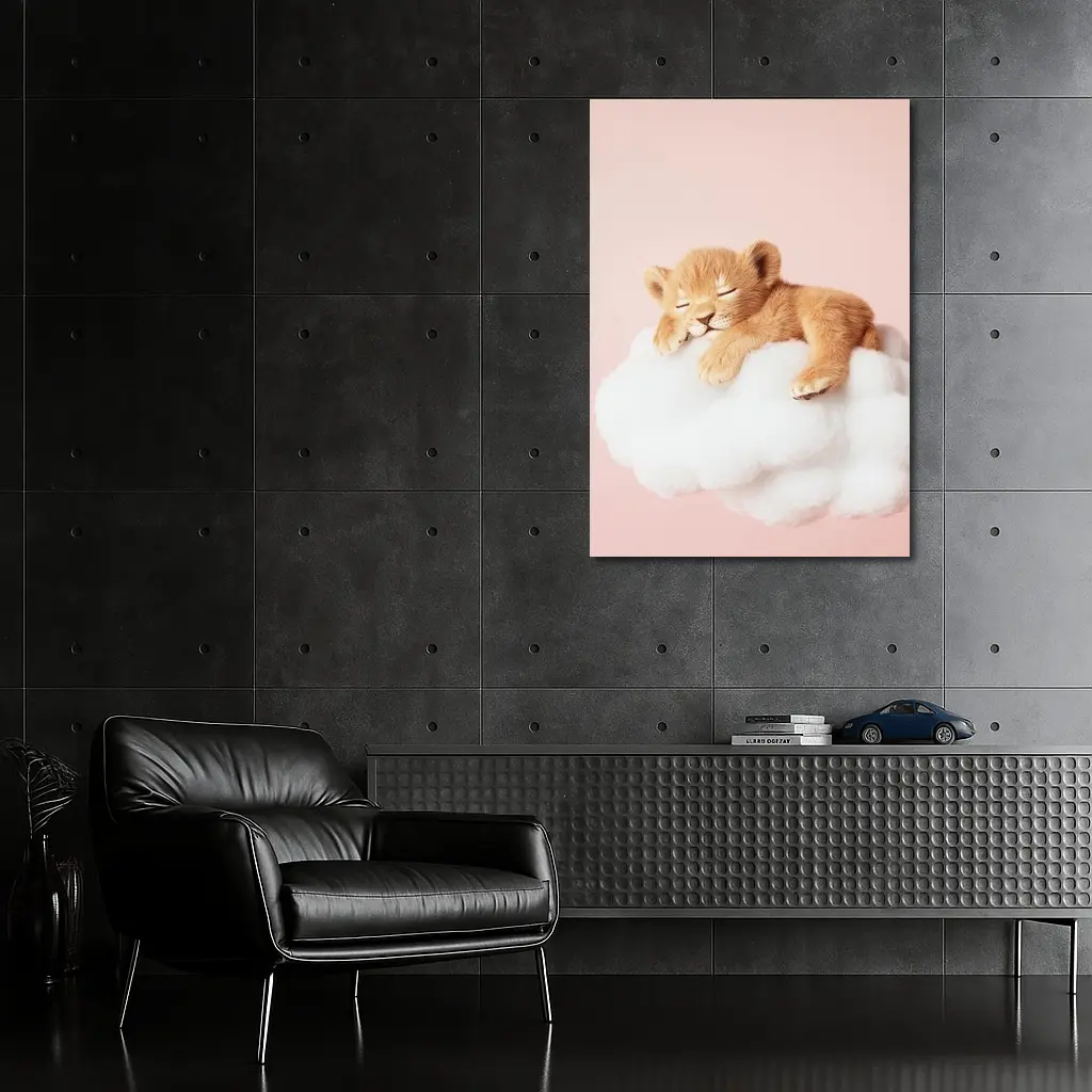 Sleeping Lion Cub On Cloud Pink – Wall Art