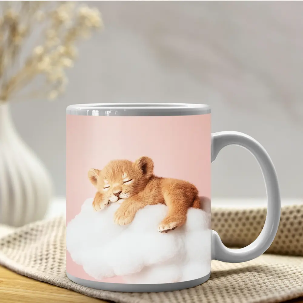 Sleeping Lion Cub On Cloud Pink – Mugs