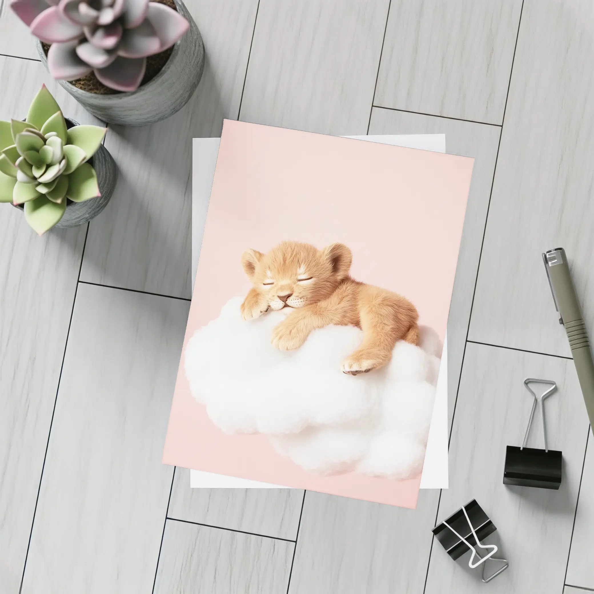 Sleeping Lion Cub On Cloud Pink – Postcards