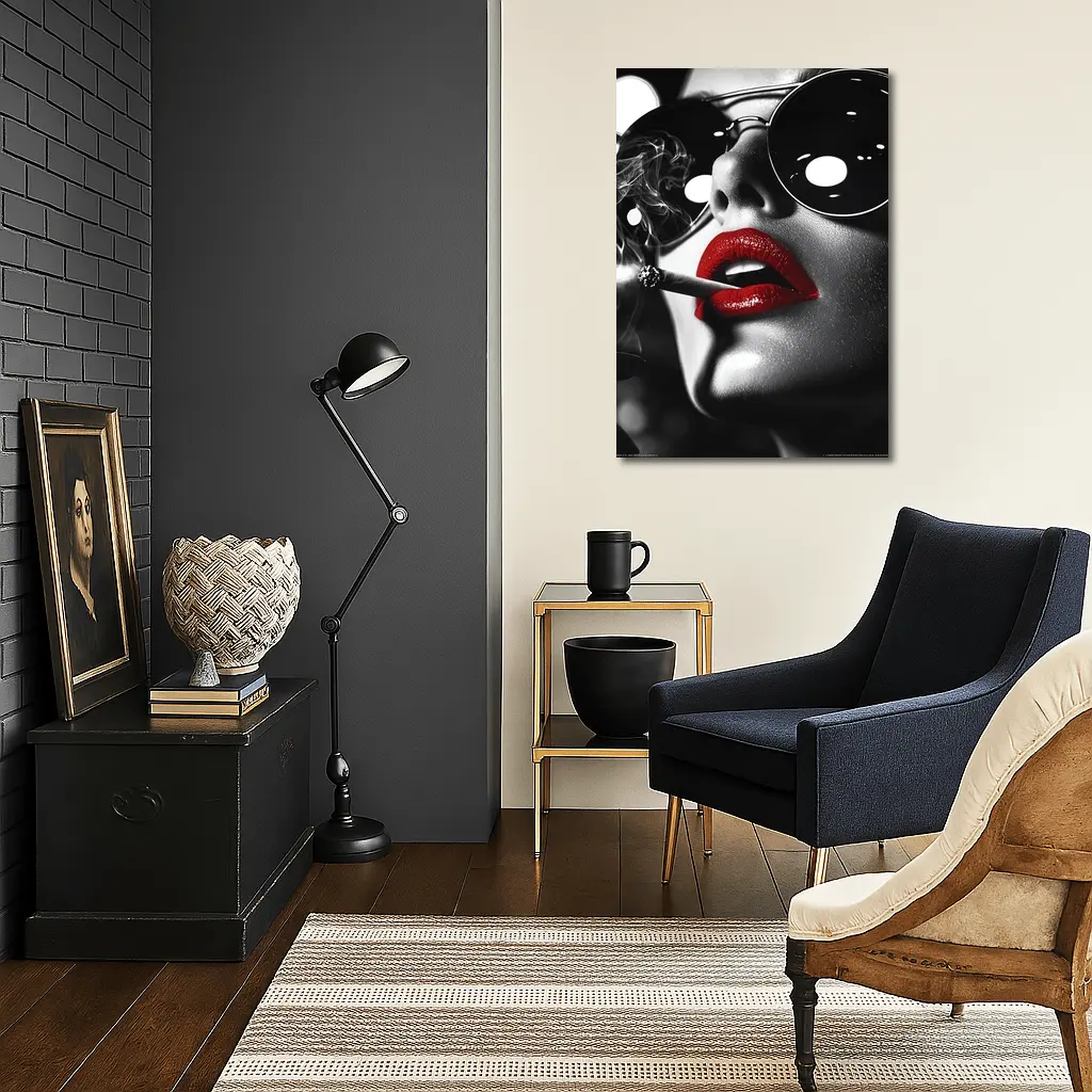 Woman Red Lips Sunglasses Black White – Wall Art