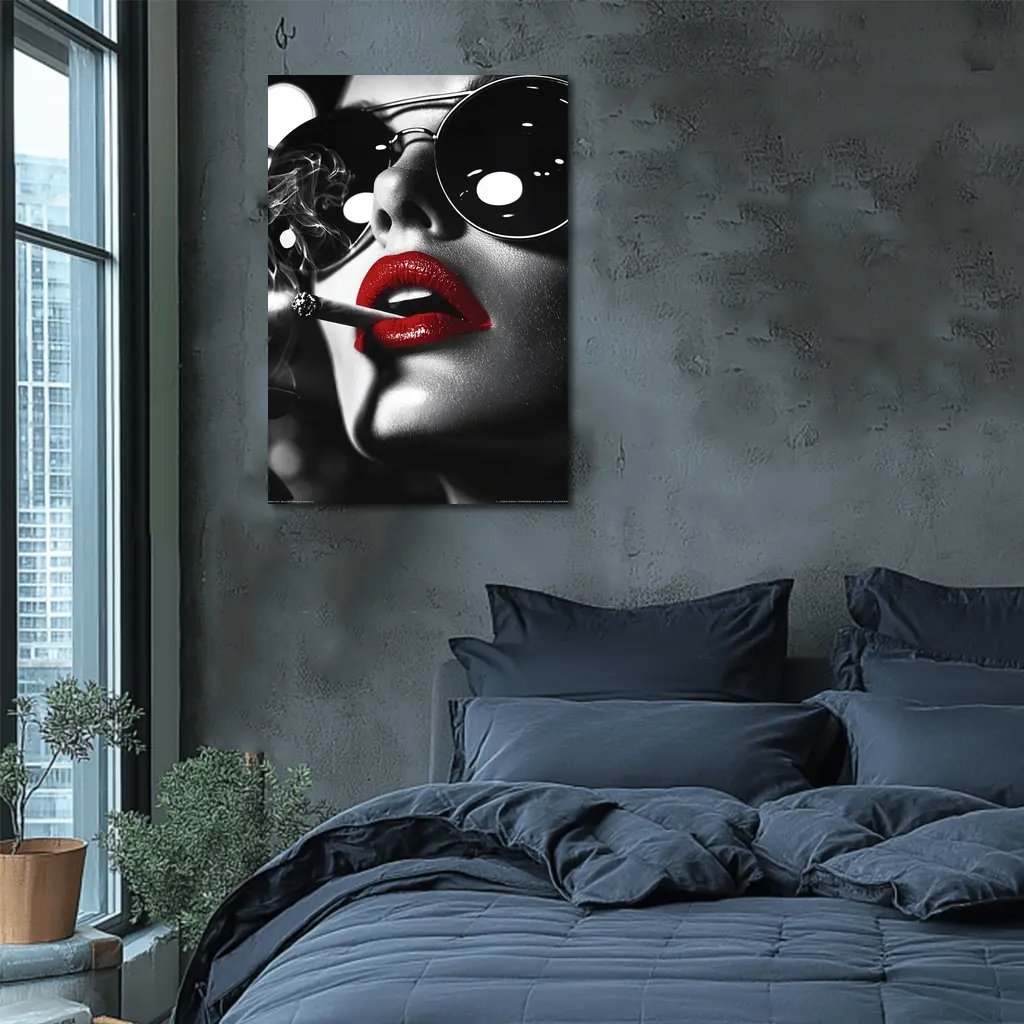 Woman Red Lips Sunglasses Black White – Wall Art