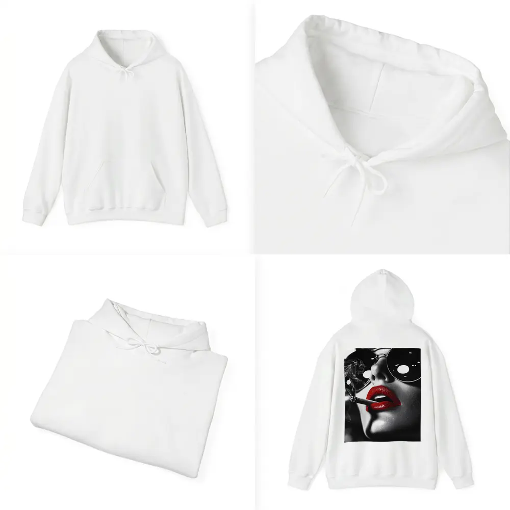 Woman Red Lips Sunglasses Black White – Hoodies