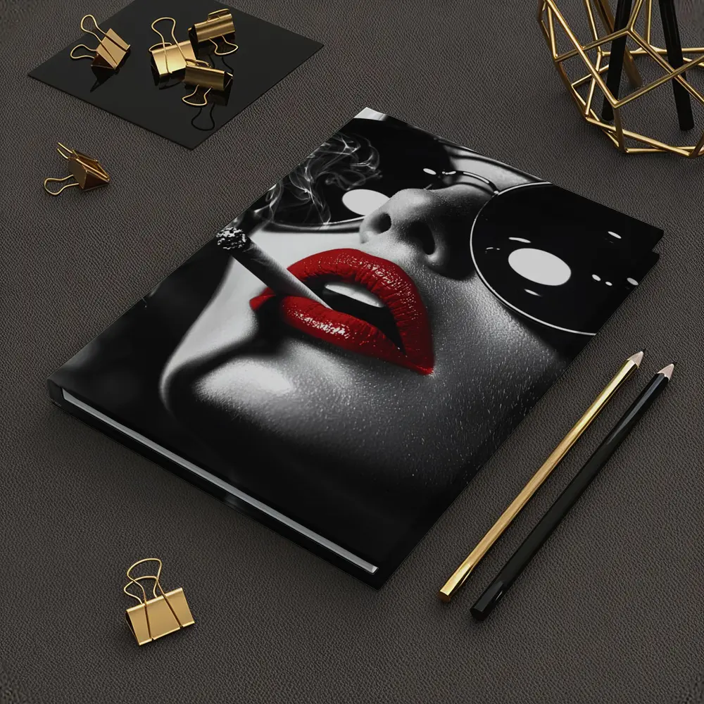 Woman Red Lips Sunglasses Black White – Notebooks