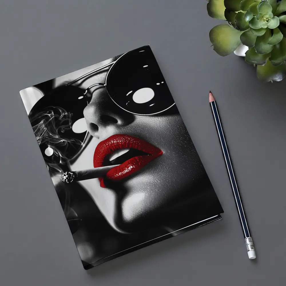 Woman Red Lips Sunglasses Black White – Notebooks