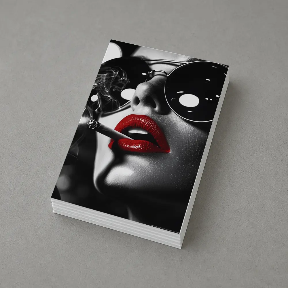 Woman Red Lips Sunglasses Black White – Postcards