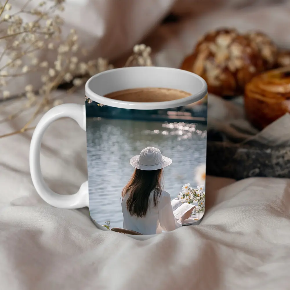 Woman Reading Book by Serene Lake – Mugs
